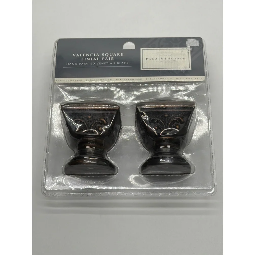 Palais Royale Valencia Square Finial Pair Venetian Black Hand Painted 27381VB